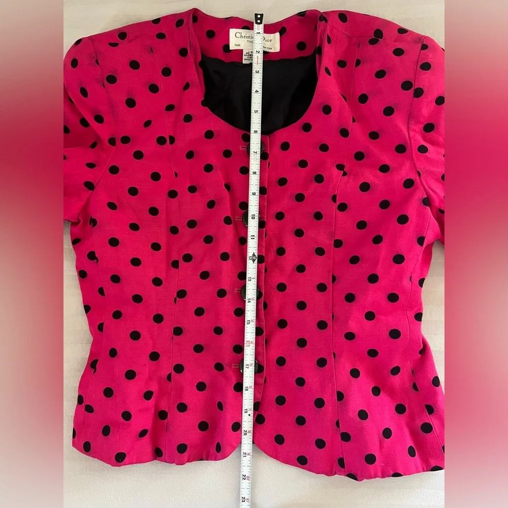 Vintage Christian Dior The Suit Pink Polka Dot Button Jacket